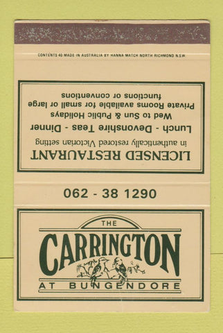Matchbook Cover - The Carrington Bungedore Australia SAMPLE 40 Strike