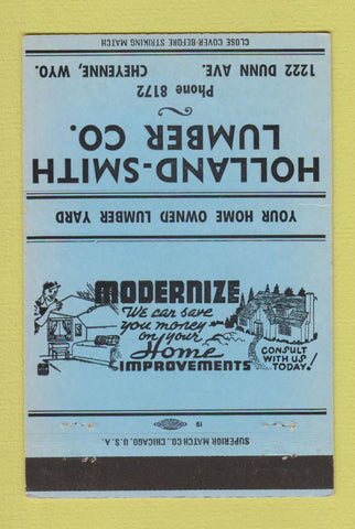 Matchbook Cover - Holland Smith Lumber Cheyenne WY BLUE 40 Strike