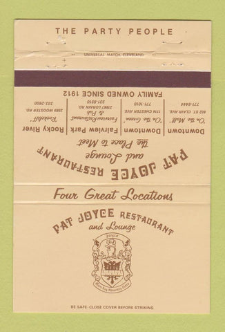 Matchbook Cover - Pat Joyce Restaurant Cleveland OH 40 Strike
