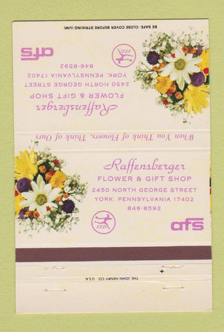 Matchbook Cover - Raffensberger Flower Shop FTD York PA 40 Strike