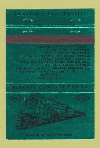 Matchbook Cover - Reading Railroad Historial Reading PA 40 Strike