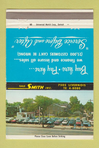 Matchbook Cover - Gale SmithUsed Cars Detroit MI 40 Strike