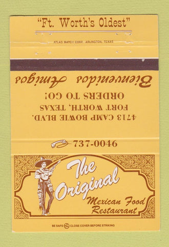 Matchbook Cover - Original Mexican Food Restaurant Fort Worth TX 40 Strike