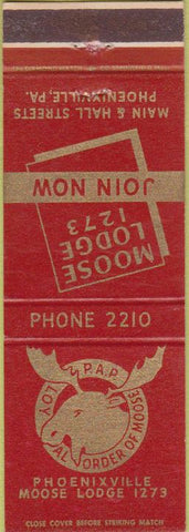 Matchbook Cover - Matchbook Cover Moose Lodge Phoenixville PA