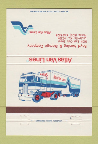 Matchbook Cover - Atlas Van Lines Trucking Louisville KY 40 Strike