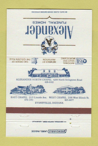 Matchbook Cover - Alexander Funeral Homes Evansville IN 40 Strike