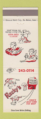 Matchbook Cover - Rocky's Steak House Des Moines IA