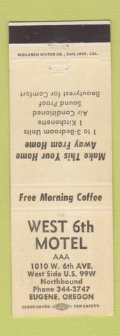 Matchbook Cover - West 6th Motel Eugene OR