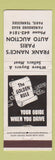 Matchbook Cover - Frank Nance's Paris Auto Auction Paris TN