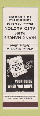 Matchbook Cover - Frank Nance's Paris Auto Auction Paris TN