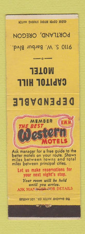 Matchbook Cover - Best Western Capitol Hill Motel Portland OR