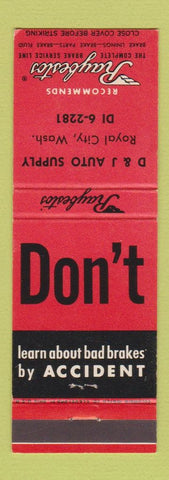 Matchbook Cover - Raybestos Brake Service Line D&J Auto Supply Royal City WA