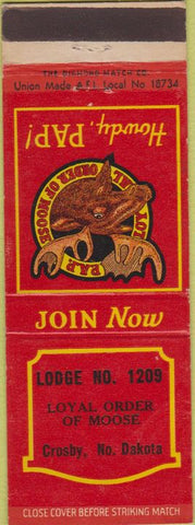 Matchbook Cover - Matchbook Cover Moose Lodge Crosby ND