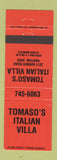 Matchbook Cover - Tomaso's Italian Villa Norton OH
