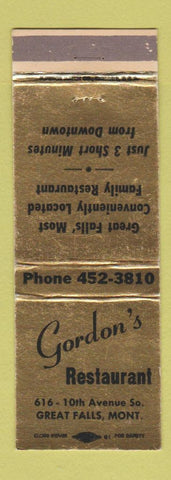 Matchbook Cover - Gordon's Restaurant Great Falls MT