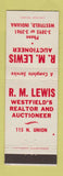 Matchbook Cover - RM Lewis Auctioneer Westfield IN