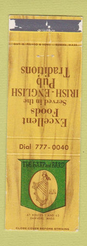 Matchbook Cover - The Harp and Bard Danvers MAWORN