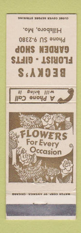 Matchbook Cover - Beck's Flowers Gift Shop Hillsboro MO