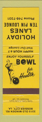Matchbook Cover - Holiday Lanes bowling Bossier City LA