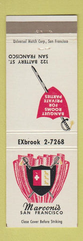 Matchbook Cover - Marconi's San Francisco CA