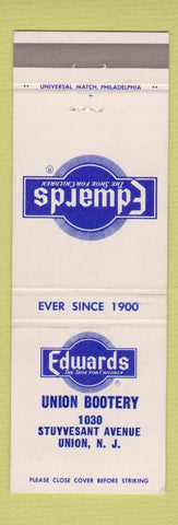Matchbook Cover - Edwards Unon Bootery Union NJ