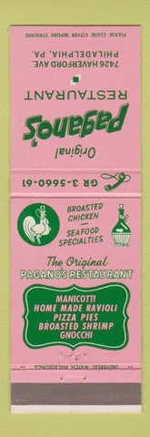 Matchbook Cover - Pagano's Restaurant Philadelphia PA