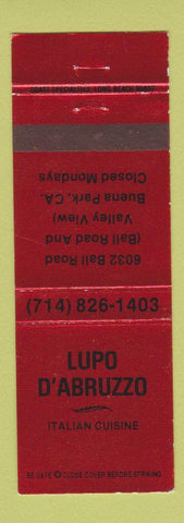 Matchbook Cover - lupo D'Abruzzo Italian Buena Park CA