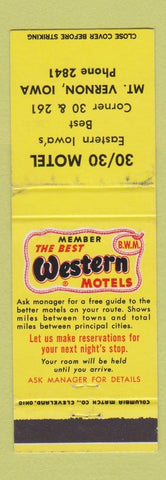 Matchbook Cover - Best Western Motel 30 30 Motel Mount Vernon IA WEAR