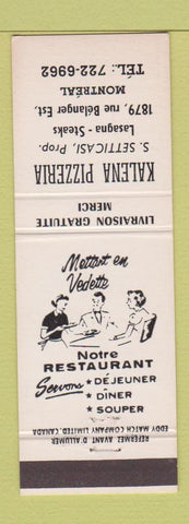 Matchbook Cover - Kalena Pizza Montreal QC