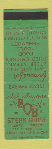 Matchbook Cover - BOB Steak House San Francisco CA