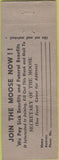 Matchbook Cover - Matchbook Cover Moose Lodge Farrell PA WEAR