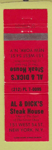 Matchbook Cover - Al & Dick's Steak House New York CIty