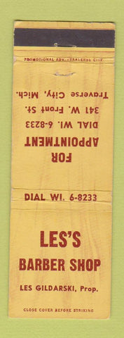 Matchbook Cover - Les's Barber Shop Traverse City MI