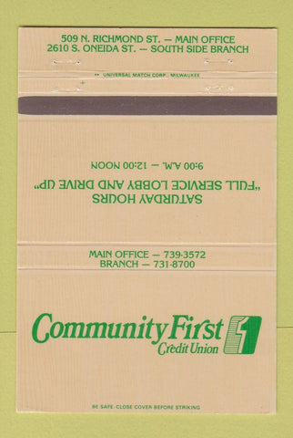 Matchbook Cover - Community First Credit Union Appleton WI 40 Strike