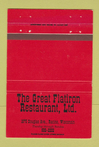 Matchbook Cover - Great Flatiron Restaurant Racine WI 40 Strike