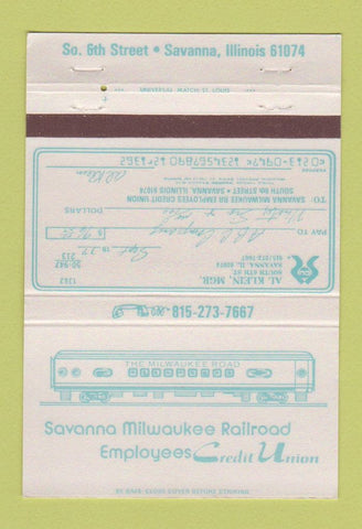 Matchbook Cover - Savannah Milwaukee Railroad Credit Union Savannah IL 40 Strike