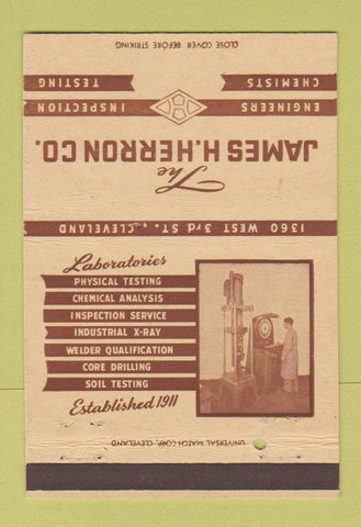 Matchbook Cover - James Harron Labs Cleveland OH chemists engineers 40 Strike