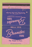 Matchbook Cover - Brandes Furs Atlanta GA 40 Strike