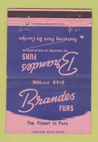 Matchbook Cover - Brandes Furs Atlanta GA 40 Strike