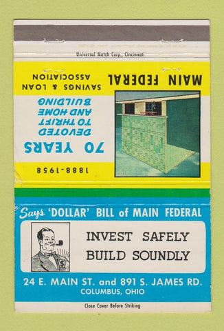 Matchbook Cover - Main Federal Savings Loan Columbus OH 40 Strike