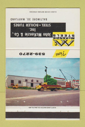Matchbook Cover - John McKenzie Steel Boiler Tubes Baltimore MD 40 Strike