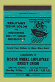Matchbook Cover - Motor Wheel Credit Union Lansing MI TEAL 40 Strike