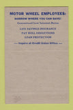 Matchbook Cover - Motor Wheel Credit Union Lansing MI TEAL 40 Strike