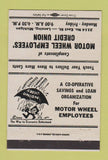 Matchbook Cover - Motor Wheel Credit Union Lansing MI WHITE 40 Strike
