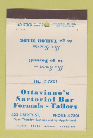 Matchbook Cover - Ottaviano's Sartorial Bar Tailors  40 Stick