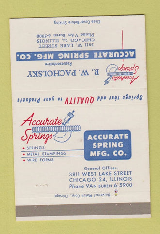 Matchbook Cover - Accurate Spring Manufacturing Pacholsky Chicago IL 40 Strike