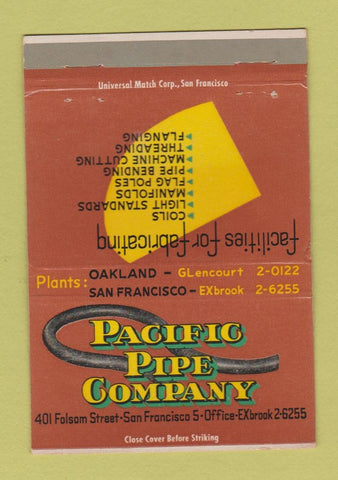 Matchbook Cover - Pacific Pipe company San Francisco CA 40 Strike