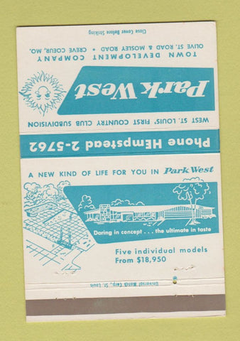 Matchbook Cover - Park West Town Development Creve Coeur MO 40 Strike