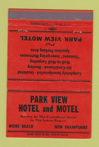 Matchbook Cover - Park View Hotel Motel Weirs Beach NH ORANGE 40 Strike
