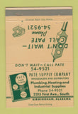 Matchbook Cover - Pate Supply Plumbing Heating Birmingham AL 40 Strike
